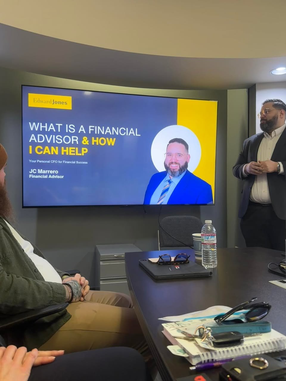 JC presenting on what a financial advisor does